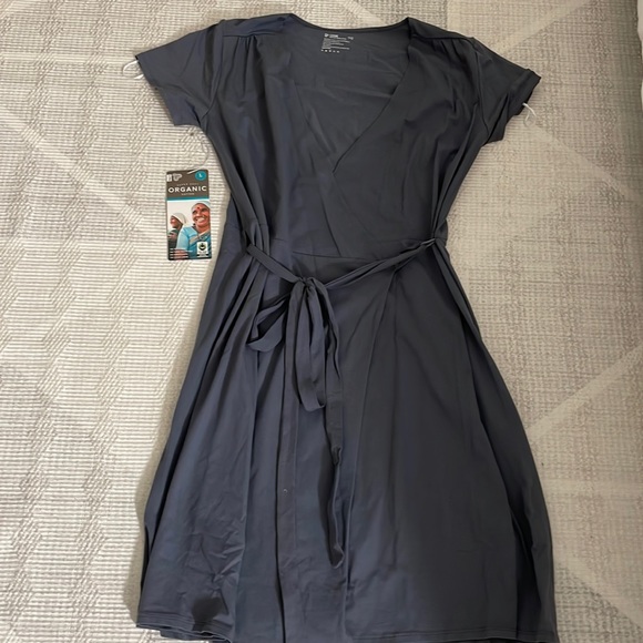 NWOT pact Cotton Wrap Cool Grey Dress | L - Picture 3 of 4